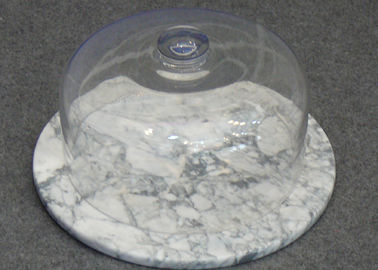 Stand Cake Marmer Bulat Dengan Dome, Glass Plate Cake Kaca Transparan